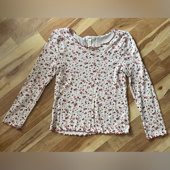 Matilda Jane Other - Matilda Jane white and brown long sleeve floral lettuce cut top